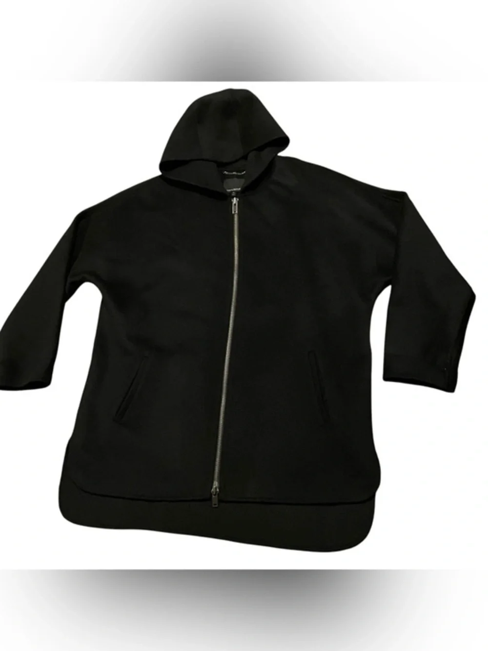 Mens XL Banana Republic Wool Coat Zip Hood Black Jacket Hooded